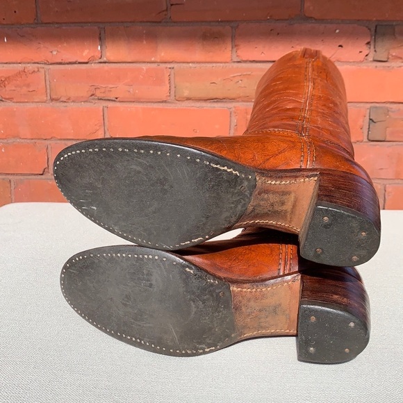 FRYE True Vintage Black Label Embroidered Stitching Tall Knee High Boots, Size 7 - Picture 12 of 15